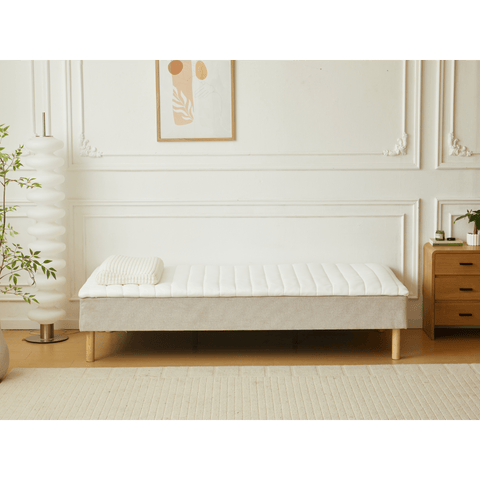 Boxmadras seng i beige 90x200 cm med 4 cm topmadras i PU-skum ekskl. ben