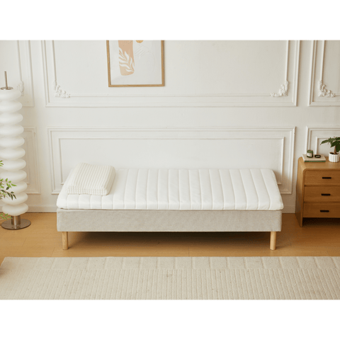 Premium boxmadras seng i beige med 90x200 cm med 7 cm topmadras i memoryskum ekskl. ben