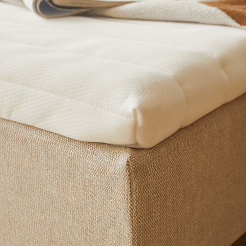 Premium boxmadras seng i beige 140x200 cm med 7 cm topmadras i memoryskum ekskl. ben