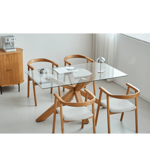 Sidney - Glas spisebord med ben i massiv egetræ 150x90 cm