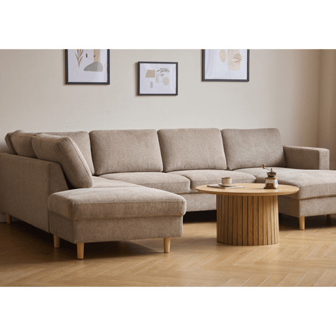 Jennifer højrevendt u-sofa i sand med chaiselong - L: 300 x D: 208 x H: 82 cm