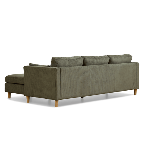 Ellis - Højrevendt og venstrevendt vendbar chaiselong sofa grøn fløjl - L: 215 x D: 82 x H: 78 cm