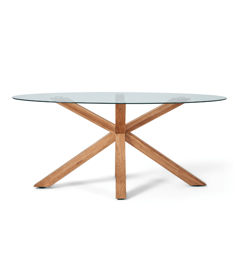 Sidney - Glas spisebord med ben i massiv egetræ 175x90 cm