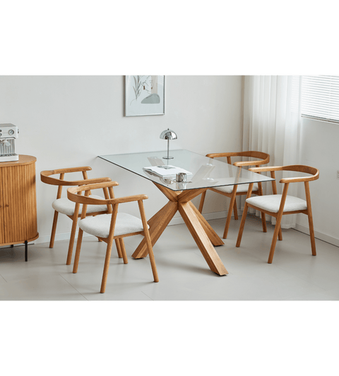 Sidney - Glas spisebord med ben i massiv egetræ 150x90 cm