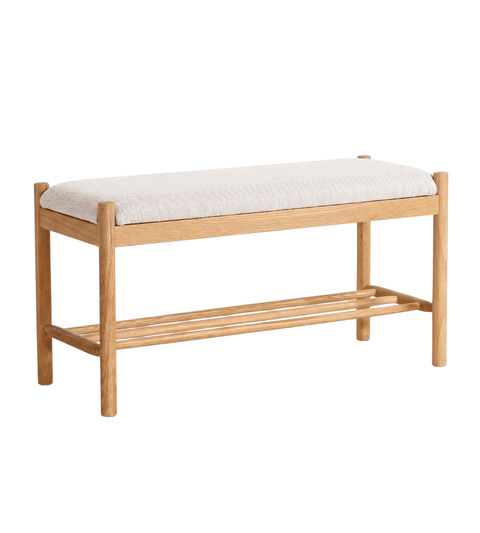 Mathew bænk i eg med polstret sæde i beige 90x35x45 cm