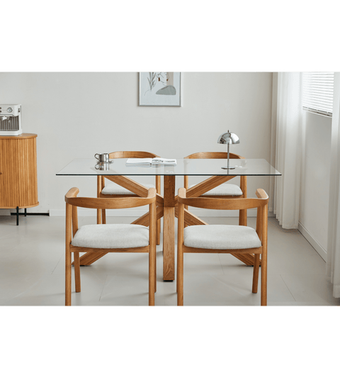 Sidney - Glas spisebord med ben i massiv egetræ 150x90 cm