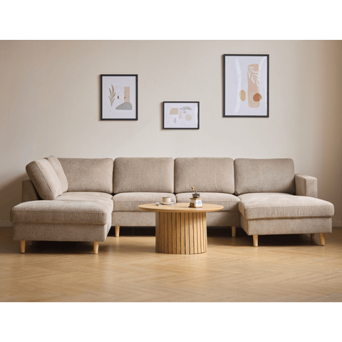 Jennifer højrevendt u-sofa i sand med chaiselong - L: 300 x D: 208 x H: 82 cm