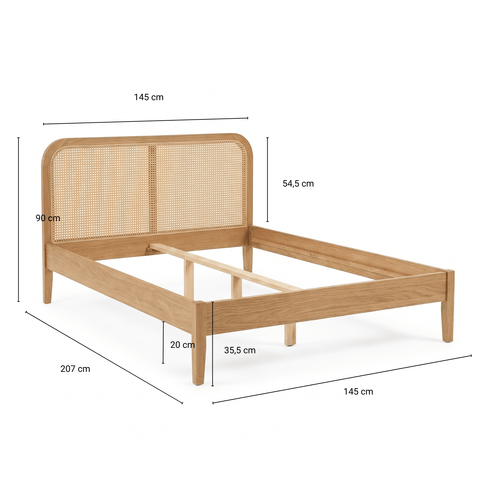 Jamie sengeramme i eg med sengegavl i rattan flet 140x200 cm