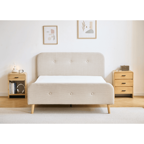 Christian seng i beige 140x200 cm inkl. sengelameller og madrasser