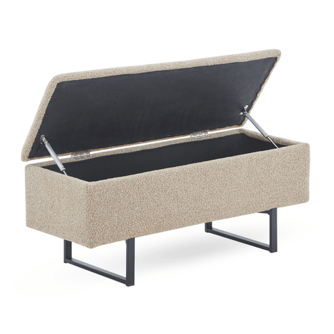 Malika bænk med opbevaring i beige boucle 95x35x40 cm
