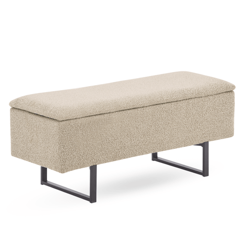 Malika bænk med opbevaring i beige boucle 95x35x40 cm