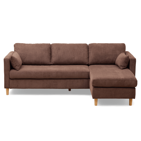 Ellis - Højrevendt og venstrevendt vendbar chaiselong sofa brun fløjl - L: 215 x D: 82 x H: 78 cm