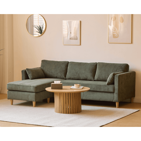 Ellis - Højrevendt og venstrevendt vendbar chaiselong sofa grøn fløjl - L: 215 x D: 82 x H: 78 cm