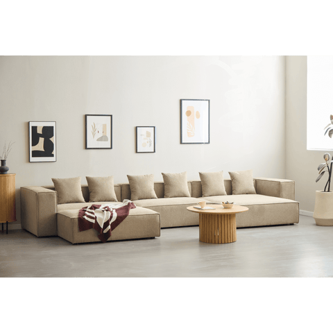 Hailey - Højrevendt chaiselong modulsofa med puf i sand L: 415 X D: 172 X H: 65 cm