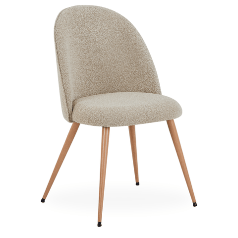 Annika spisebordsstol - Beige boucle stof med ben i egetræslook