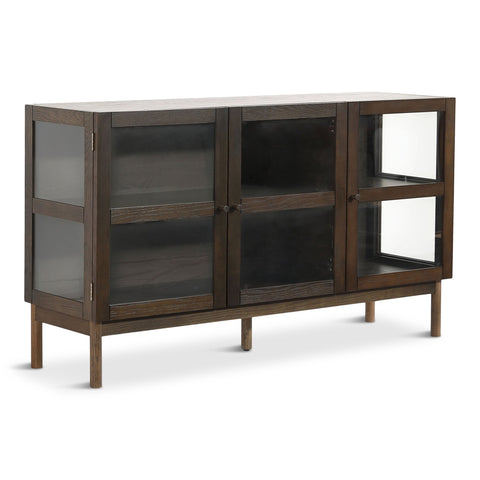Havana egetræ glas skænk/vitrineskab i røget eg med 3 låger - 80x40x140 cm