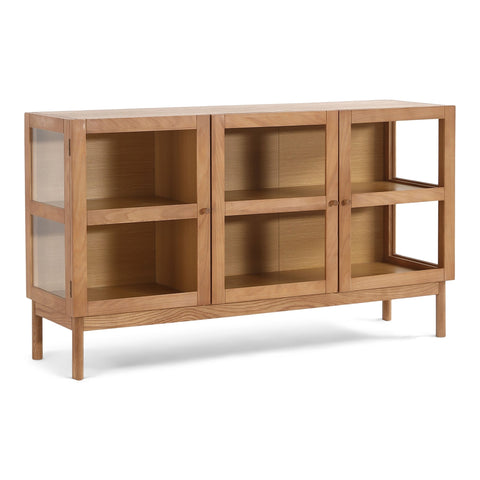 Havana egetræ glas skænk/vitrineskab med 3 låger - 80x40x140 cm