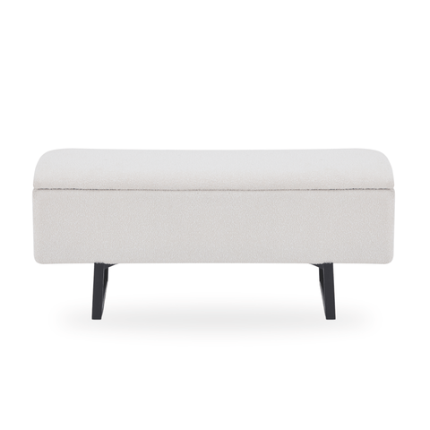 Malika bænk med opbevaring i hvid boucle 95x35x40 cm