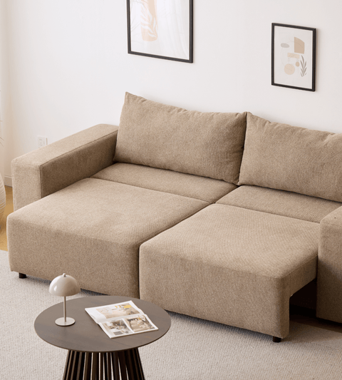 Noelle sovesofa i sand tekstil