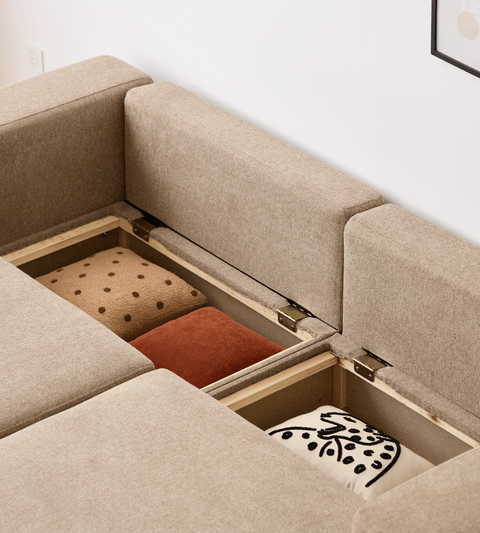 Noelle sovesofa i sand tekstil
