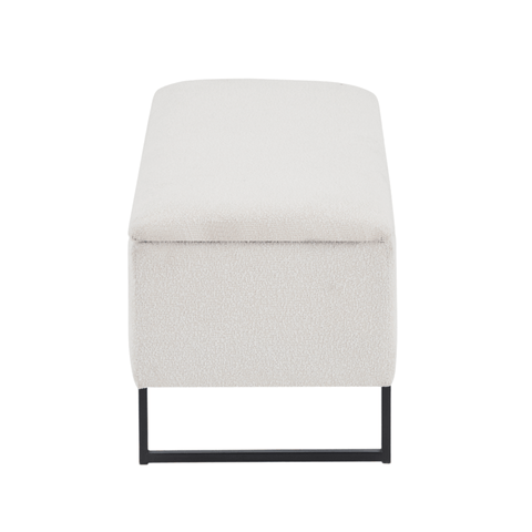 Malika bænk med opbevaring i hvid boucle 95x35x40 cm