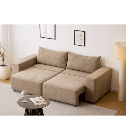 Noelle sovesofa i sand tekstil