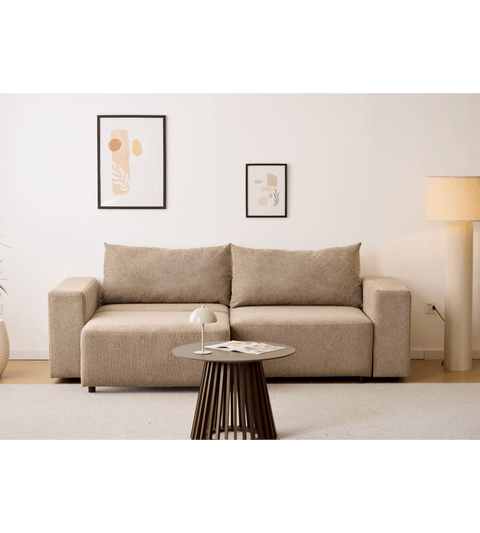 Noelle sovesofa i sand tekstil