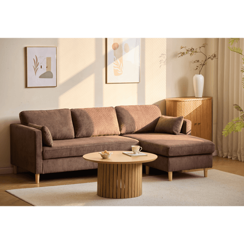 Ellis - Højrevendt og venstrevendt vendbar chaiselong sofa brun fløjl - L: 215 x D: 82 x H: 78 cm