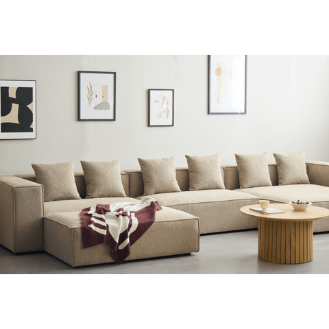 Hailey - Højrevendt chaiselong modulsofa med puf i sand L: 415 X D: 172 X H: 65 cm