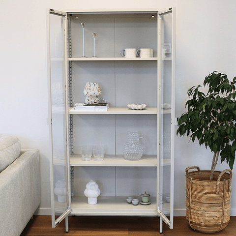 Herman glas skænk/vitrineskab - Beige metal 80x40x105 cm