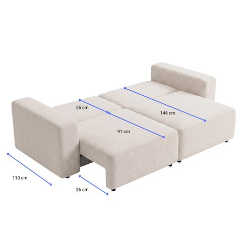 Noelle sovesofa i sand tekstil