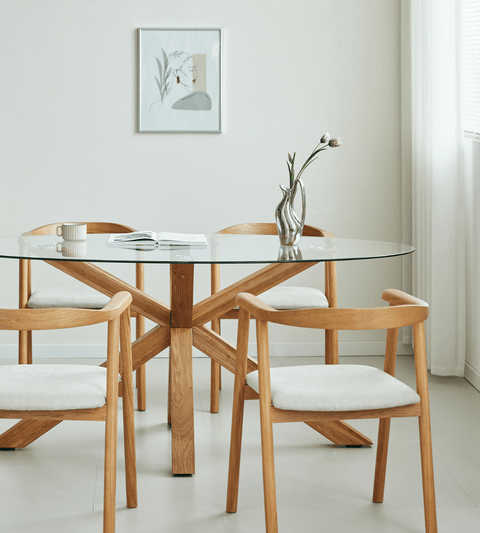 Sidney - Glas spisebord med ben i massiv egetræ 175x90 cm