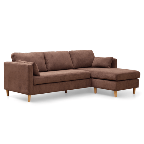 Ellis - Højrevendt og venstrevendt vendbar chaiselong sofa brun fløjl - L: 215 x D: 82 x H: 78 cm