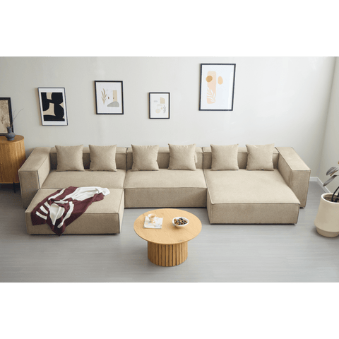 Hailey - Højrevendt chaiselong modulsofa med puf i sand L: 415 X D: 172 X H: 65 cm