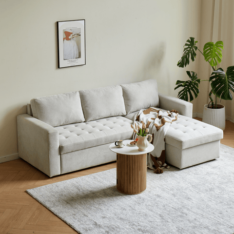 Sinus beige sovesofa med vendbar chaiselong og opbevaring