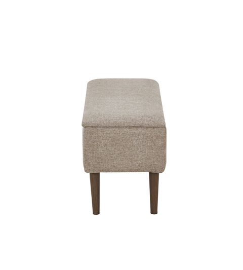 Malika bænk - sand tekstil med opbevaring og ben i røget egelook 95x35x45 cm