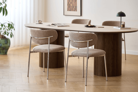 Lucinda spisebordsstol i chrome med sand tekstil
