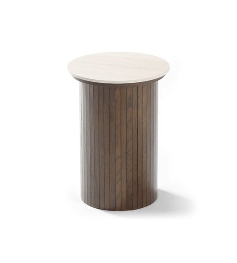 Enzo sidebord i stenbordplade med røget eg lamelfod Ø40 cm