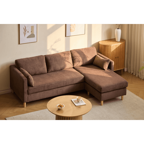 Ellis - Højrevendt og venstrevendt vendbar chaiselong sofa brun fløjl - L: 215 x D: 82 x H: 78 cm