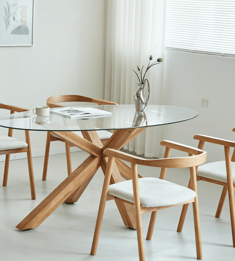 Sidney - Glas spisebord med ben i massiv egetræ 175x90 cm