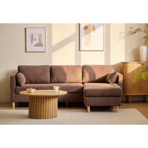 Ellis - Højrevendt og venstrevendt vendbar chaiselong sofa brun fløjl - L: 215 x D: 82 x H: 78 cm