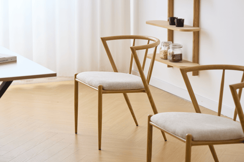 Bella spisebordsstol - Egelook med beige polstret sæde