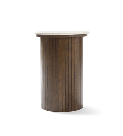 Enzo sidebord i stenbordplade med røget eg lamelfod Ø40 cm