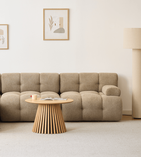 Lilie - modulsofa i sand med 2 moduler højre- og venstrevendt chaiselong -  L: 190 x D: 190 x H: 64 cm