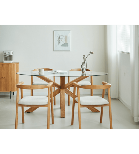Sidney - Glas spisebord med ben i massiv egetræ 175x90 cm