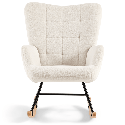 Allison gyngestol med armlæn - hvidt plys/imiteret lammeskind