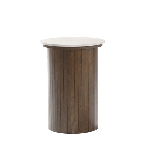 Enzo sidebord i stenbordplade med røget eg lamelfod Ø40 cm