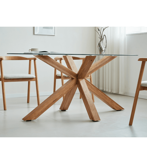 Sidney - Glas spisebord med ben i massiv egetræ 175x90 cm