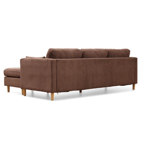 Ellis - Højrevendt og venstrevendt vendbar chaiselong sofa brun fløjl - L: 215 x D: 82 x H: 78 cm