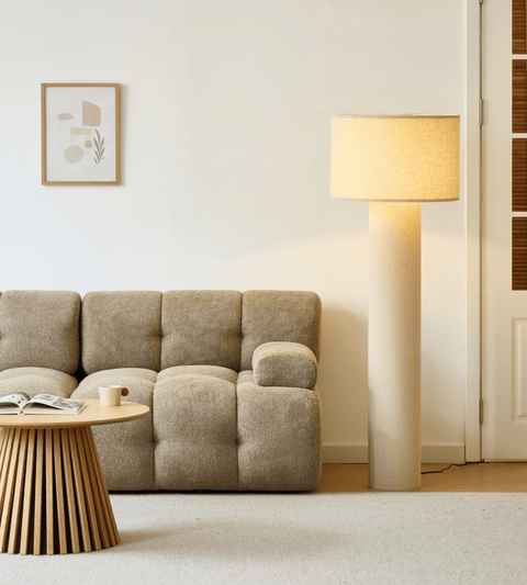 Mariah gulvlampe med lampeskærm i linned 145 x 50 cm